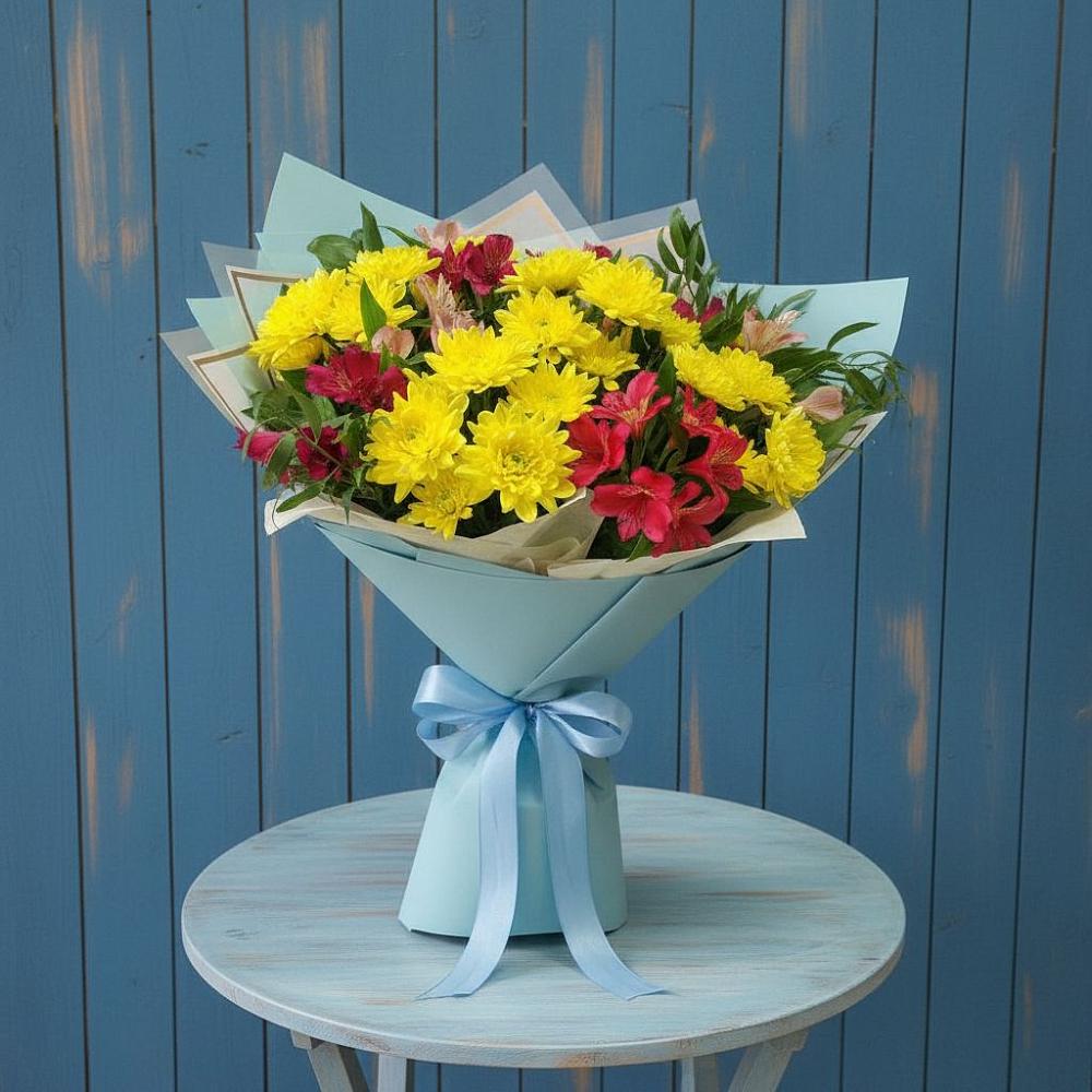 Букет цветов из: Альстромерии и Хризантемы в поселок Сургут