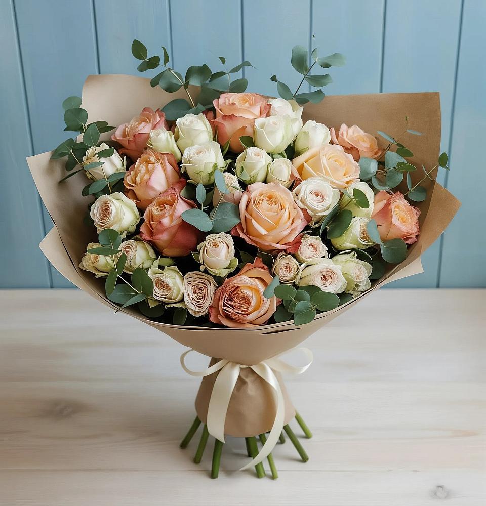 Букет цветов из: Альстромерии и Розы в поселок Сургут