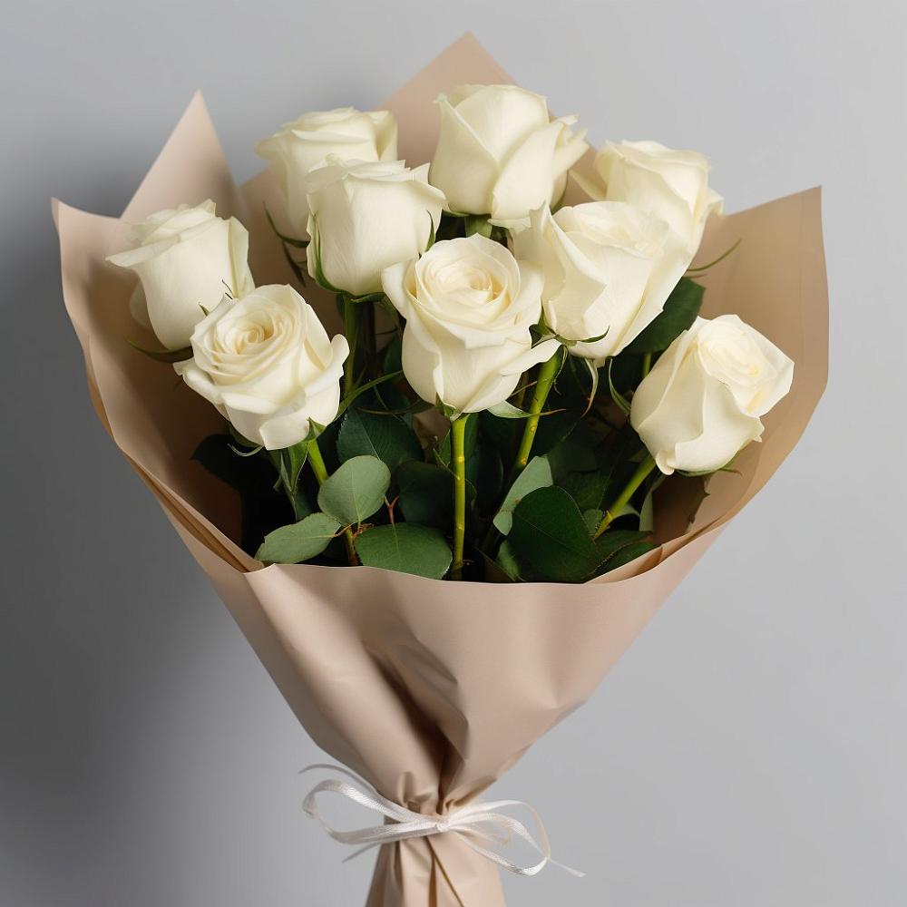 Букет 9 Белых роз Эдлесс Лав в поселок Сургут