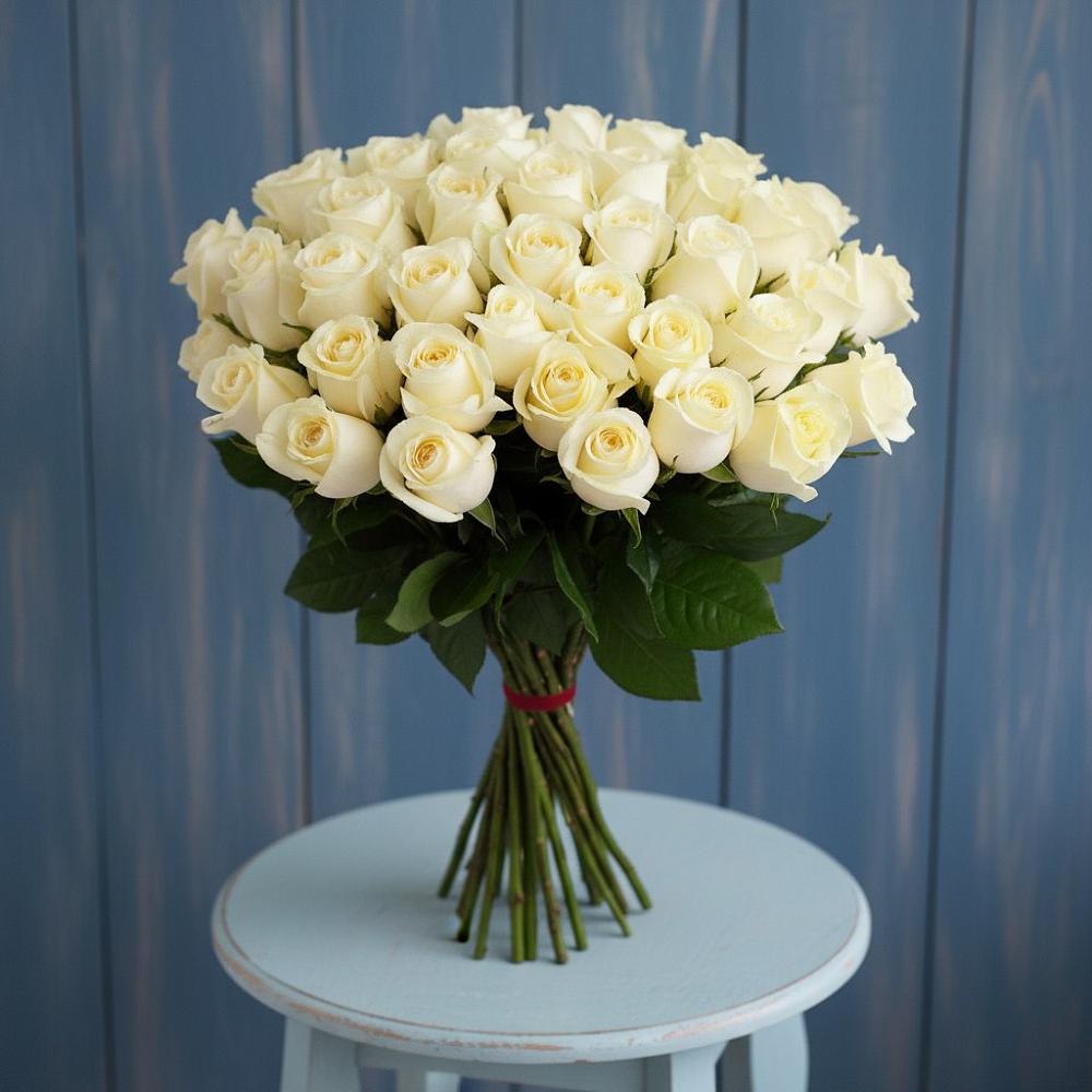 Букет 51 Белая роза Эдлесс Лав в поселок Сургут