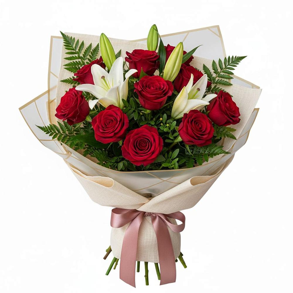 Букет цветов из: Лилии и Розы в поселок Сургут