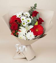Букет цветов из:  Розы, Хризантемы, Герберы и Лилии в поселок Сургут