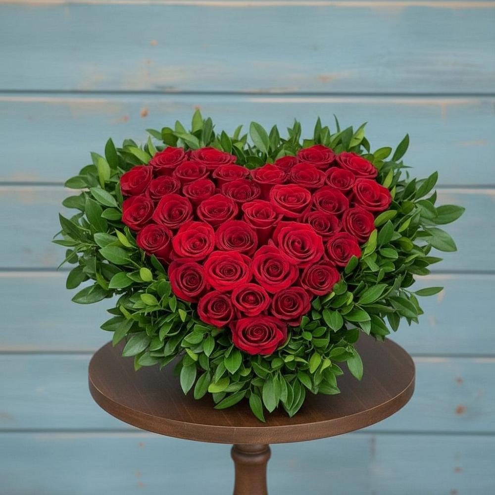 Цветочная композиция из Розы в виде сердца в поселок Сургут