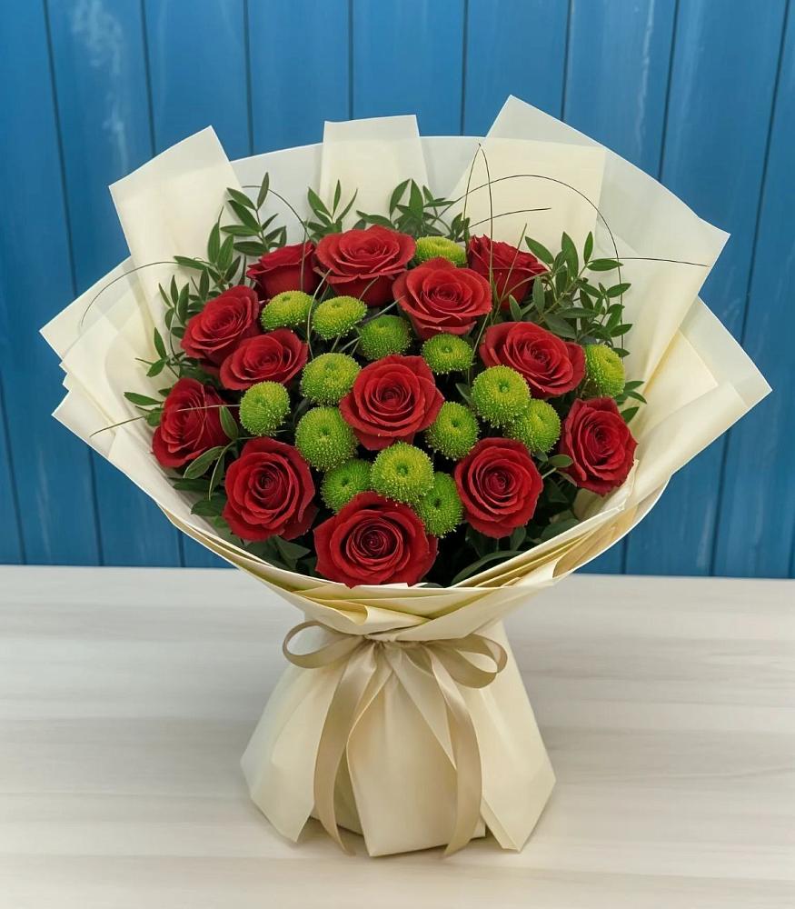 Букет цветов из: Розы и Хризантемы в поселок Сургут