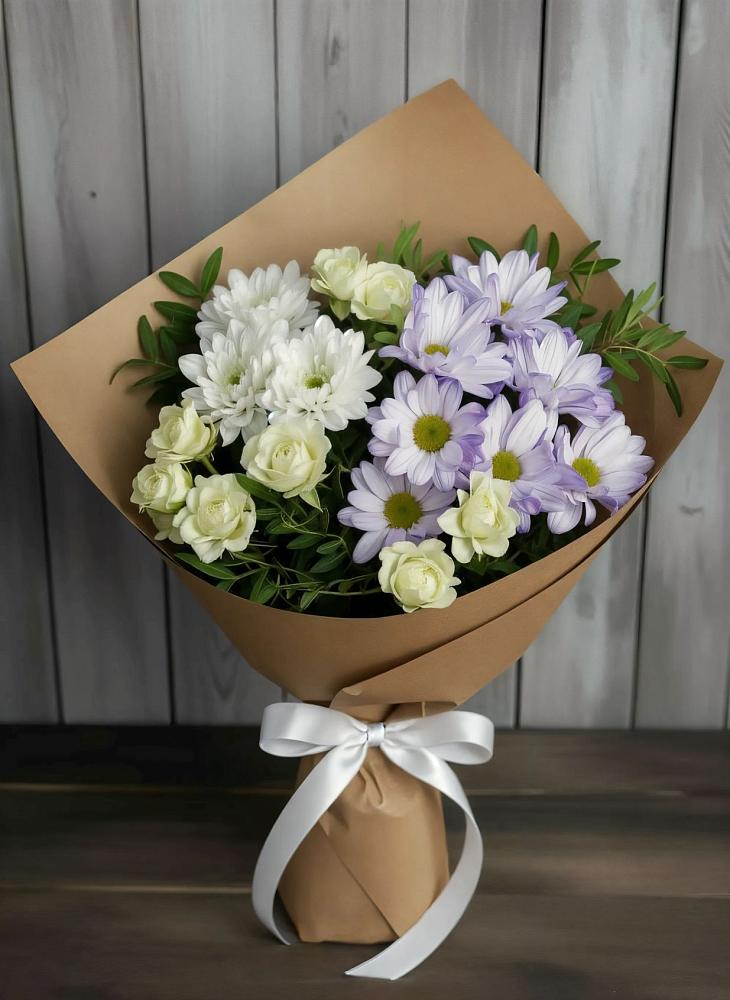 Букет цветов из: Хризантемы и Розы в поселок Сургут